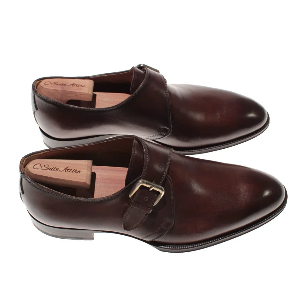 Pastori NWB Single Monk Strap Dress Shoes Size 9 US in Whiskey Brown Leather